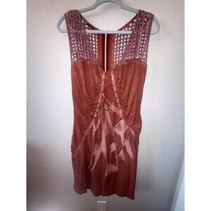 Angels Never Die Dress L Sleeveless Knit Strap Ruched Printed Boho Festival Chic
